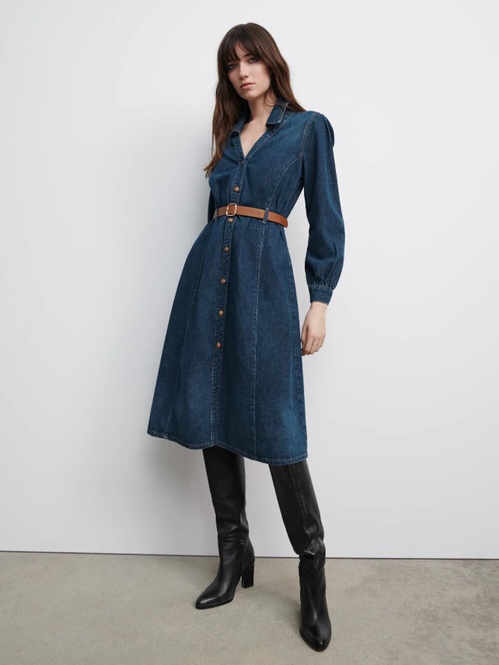 Zara Premium Denim Long Sleeves Midi Dress